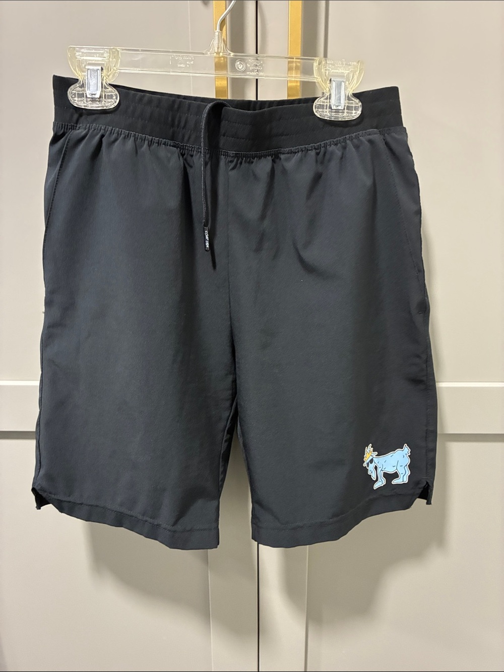 Kids Black Athletic Shorts with Blue Goat Patch